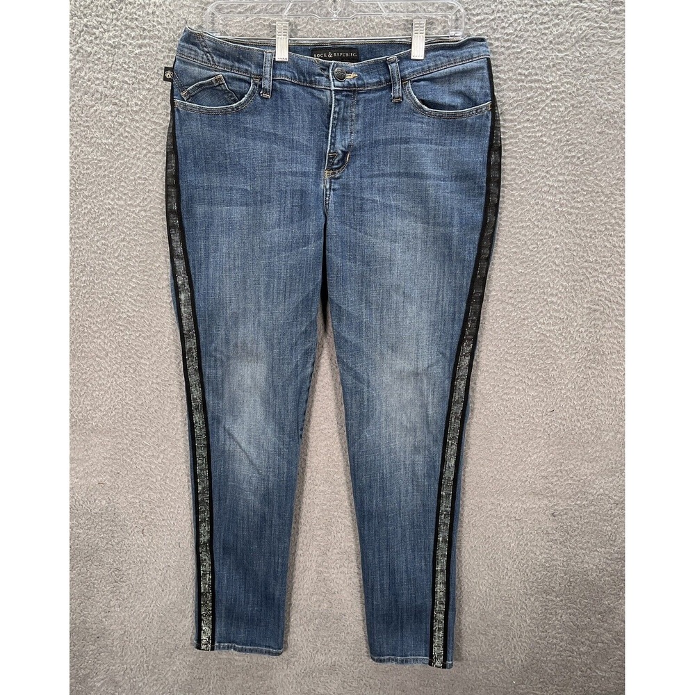 Rock & Republic Jeans Womens‎ 14 Medium Blue Denim Berlin Embellished Rockabilly